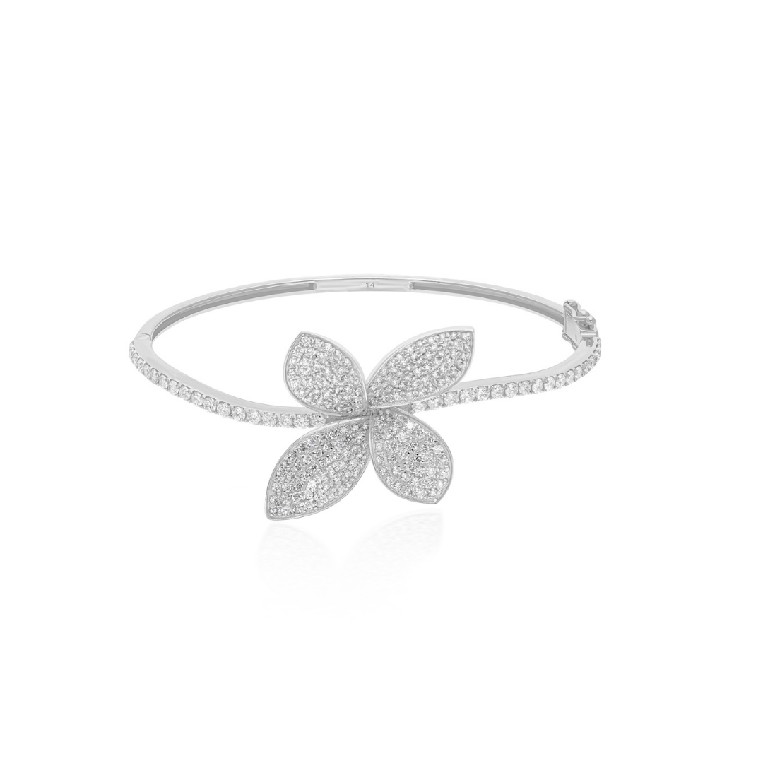 2.65Ct Round Cut Natural Diamond Petal Shape Bangle Bracelet In Solid Gold