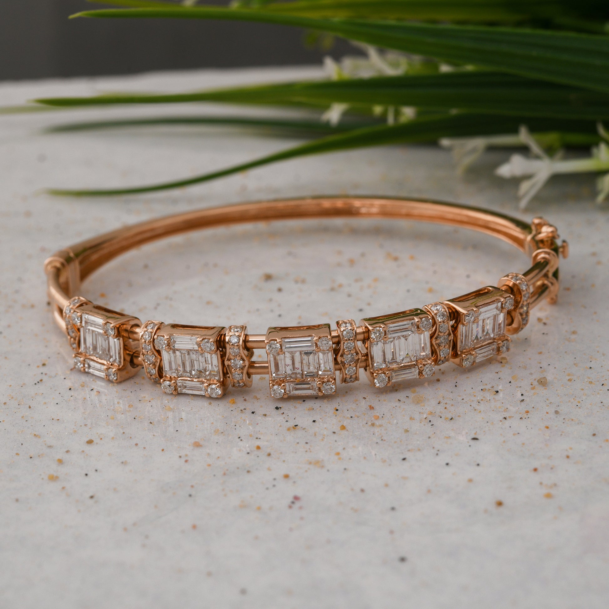 2.70Ct Baguette Cut Diamond Bangle Bracelet In Solid Gold For Women