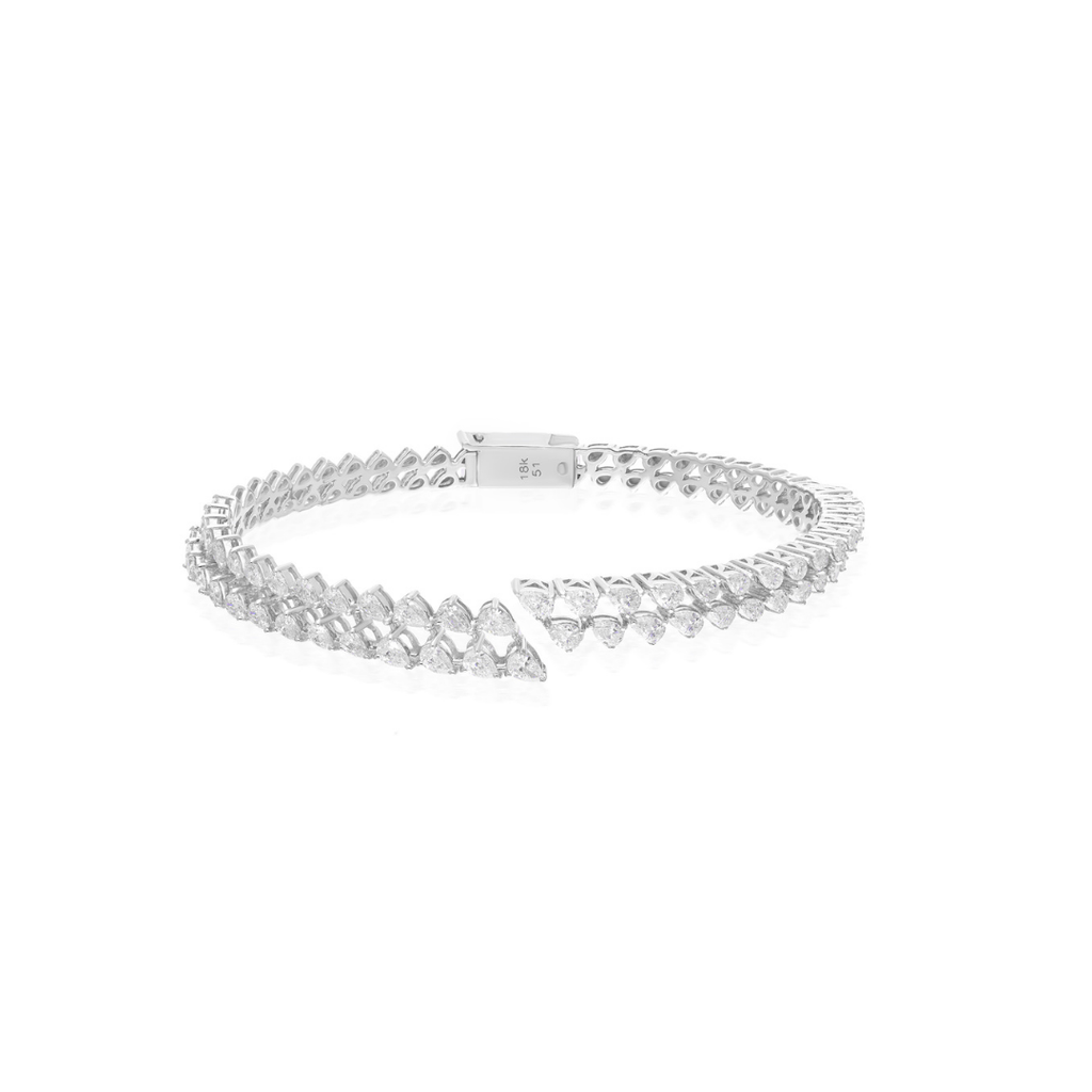 3.45Ct Pear Cut Double Layer Natural Diamond Bangle Bracelet In Fine Gold For Wife