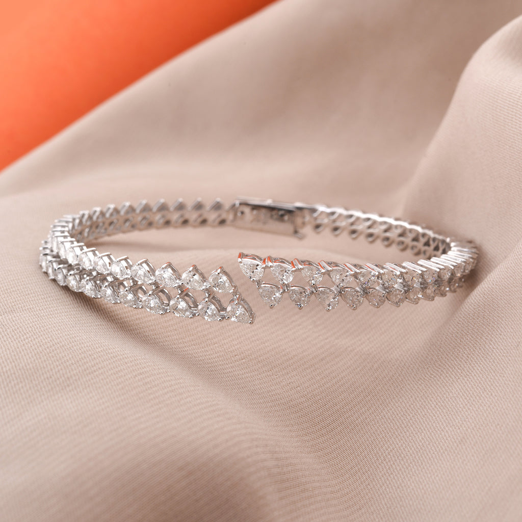 3.45Ct Pear Cut Double Layer Natural Diamond Bangle Bracelet In Fine Gold For Wife