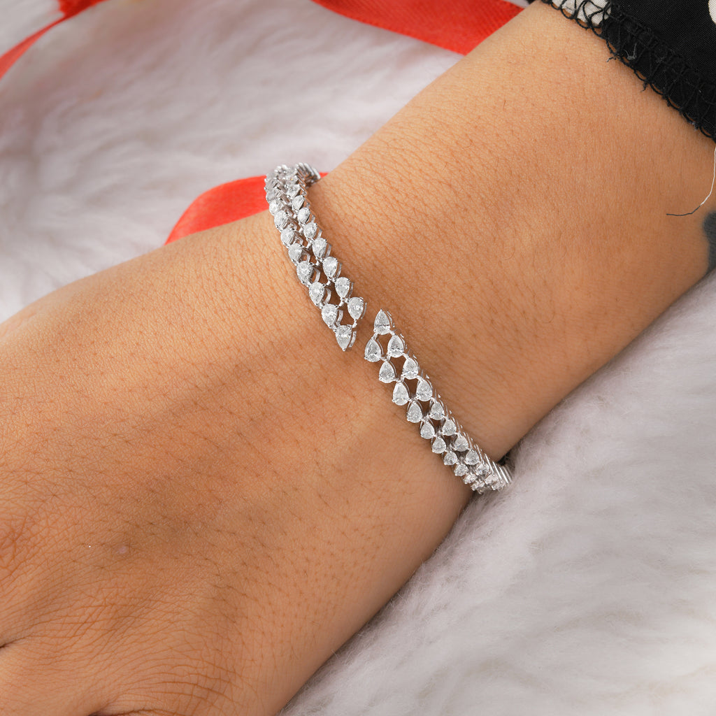 3.45Ct Pear Cut Double Layer Natural Diamond Bangle Bracelet In Fine Gold For Wife