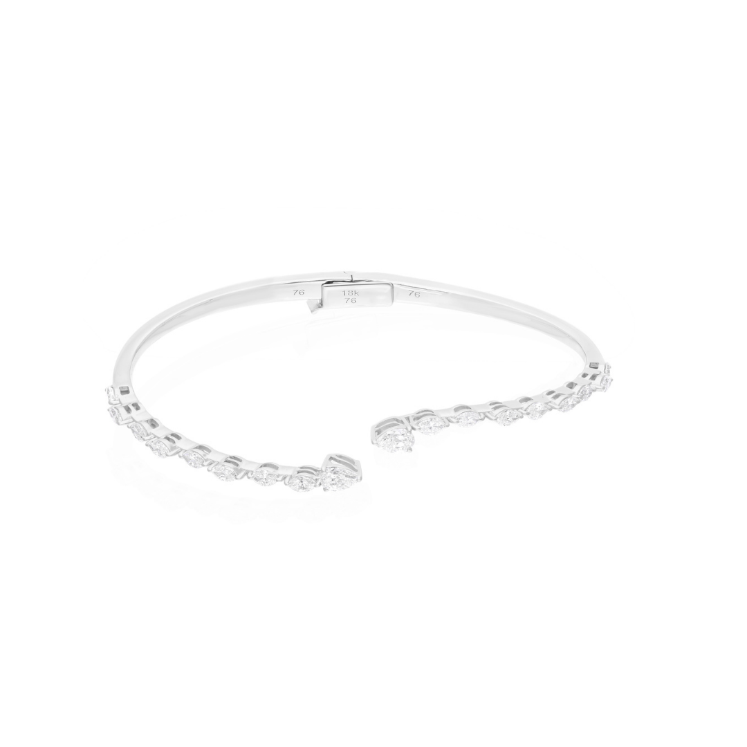 Delicate 1.35Ct Marquise Cut Diamond Open Bangle Bracelet In Fine Gold