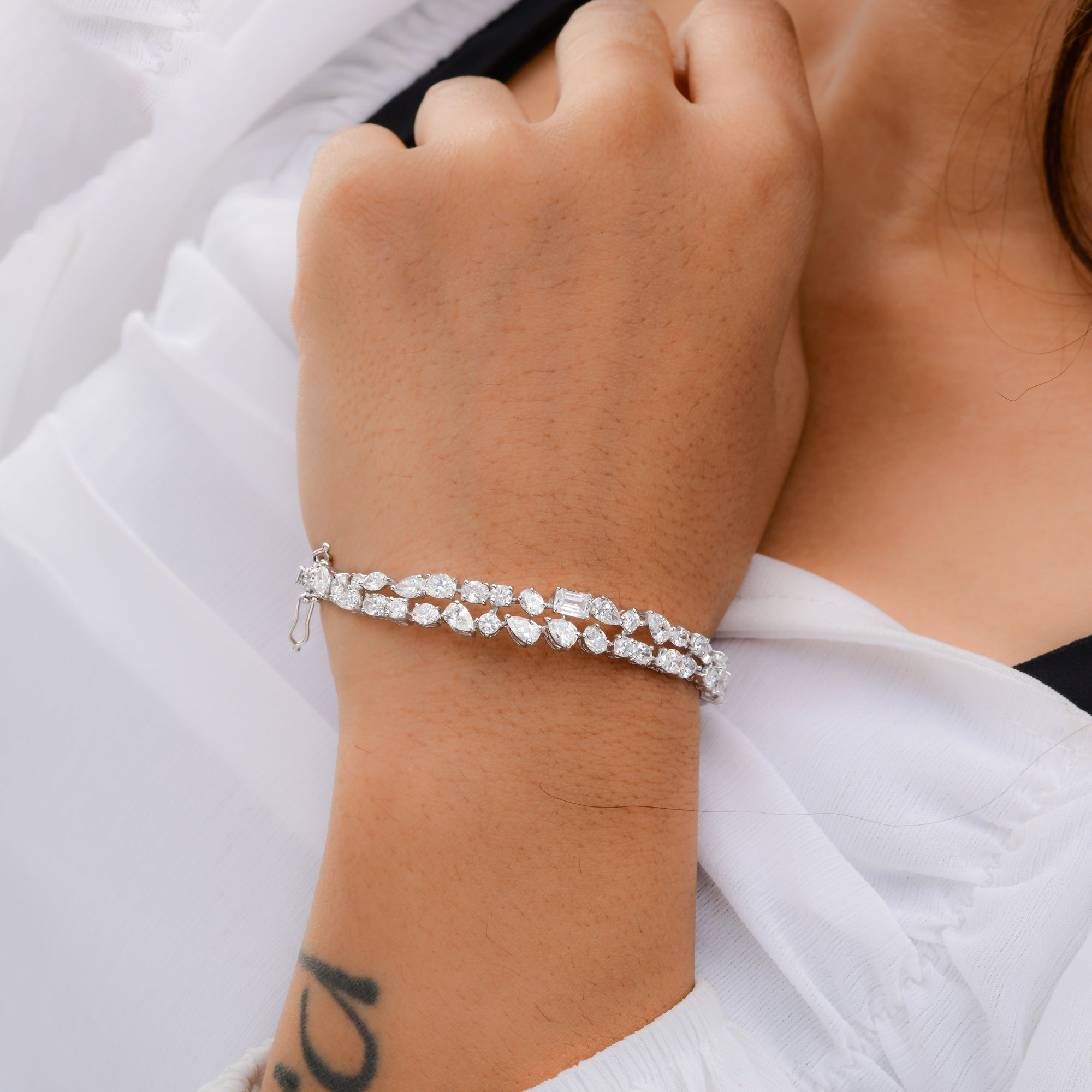 4.96 Carat Multi Shape Natural Diamond Wedding Fine Gold Bangle