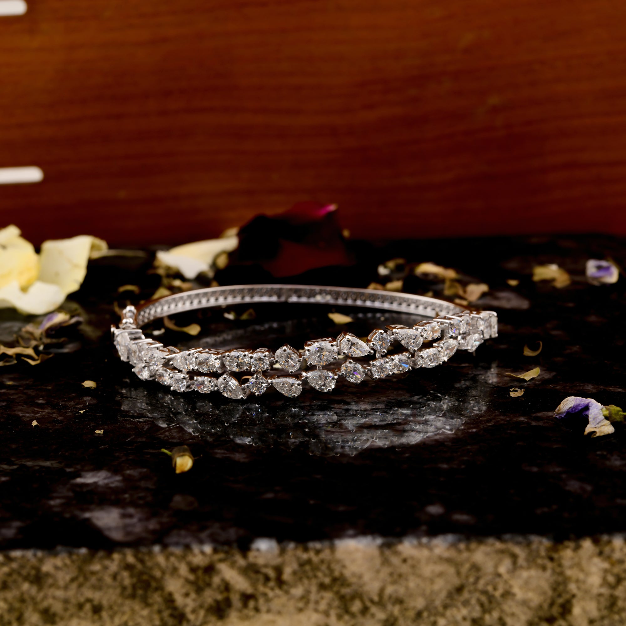 4.96 Carat Multi Shape Natural Diamond Wedding Fine Gold Bangle