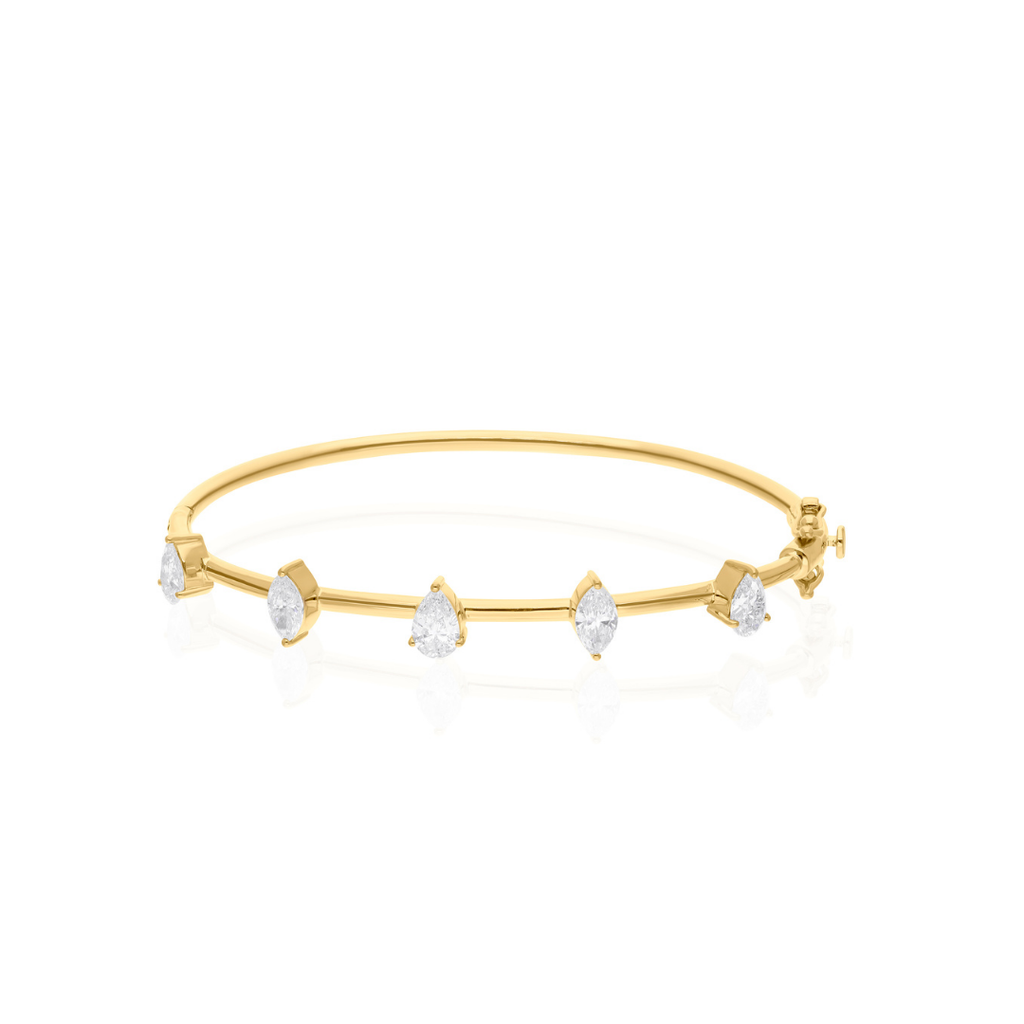 1.73 Carat Natural SI/HI Pear Marquise Diamond Solid Gold Bangle Bracelet