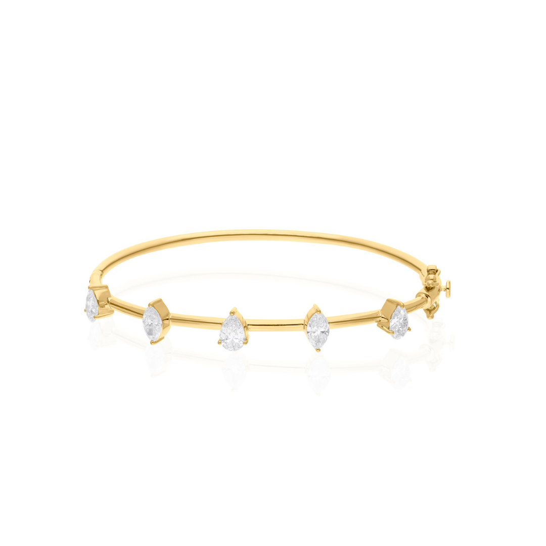 1.73 Carat Natural SI/HI Pear Marquise Diamond Solid Gold Bangle Bracelet