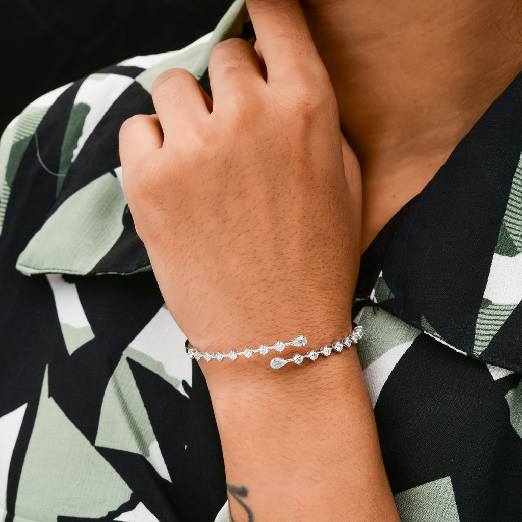 Open Cuff 1.80 Carat Natural Diamond Gold Bangle Bracelet