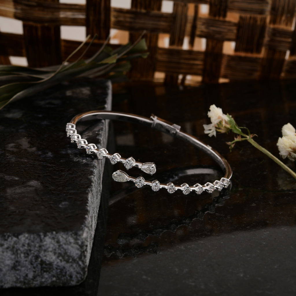 Open Cuff 1.80 Carat Natural Diamond Gold Bangle Bracelet
