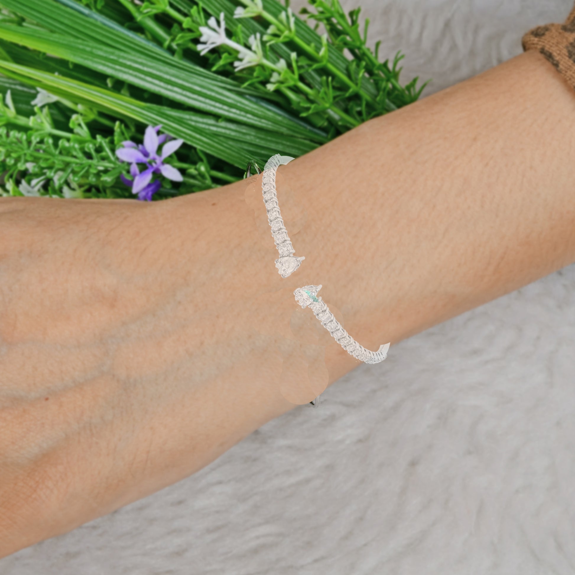 Natural Pave Diamond 2.85 Carat Half Eternity Gold Open Cuff Bracelet