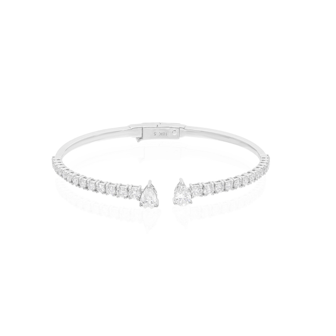 Natural Pave Diamond 2.85 Carat Half Eternity Gold Open Cuff Bracelet