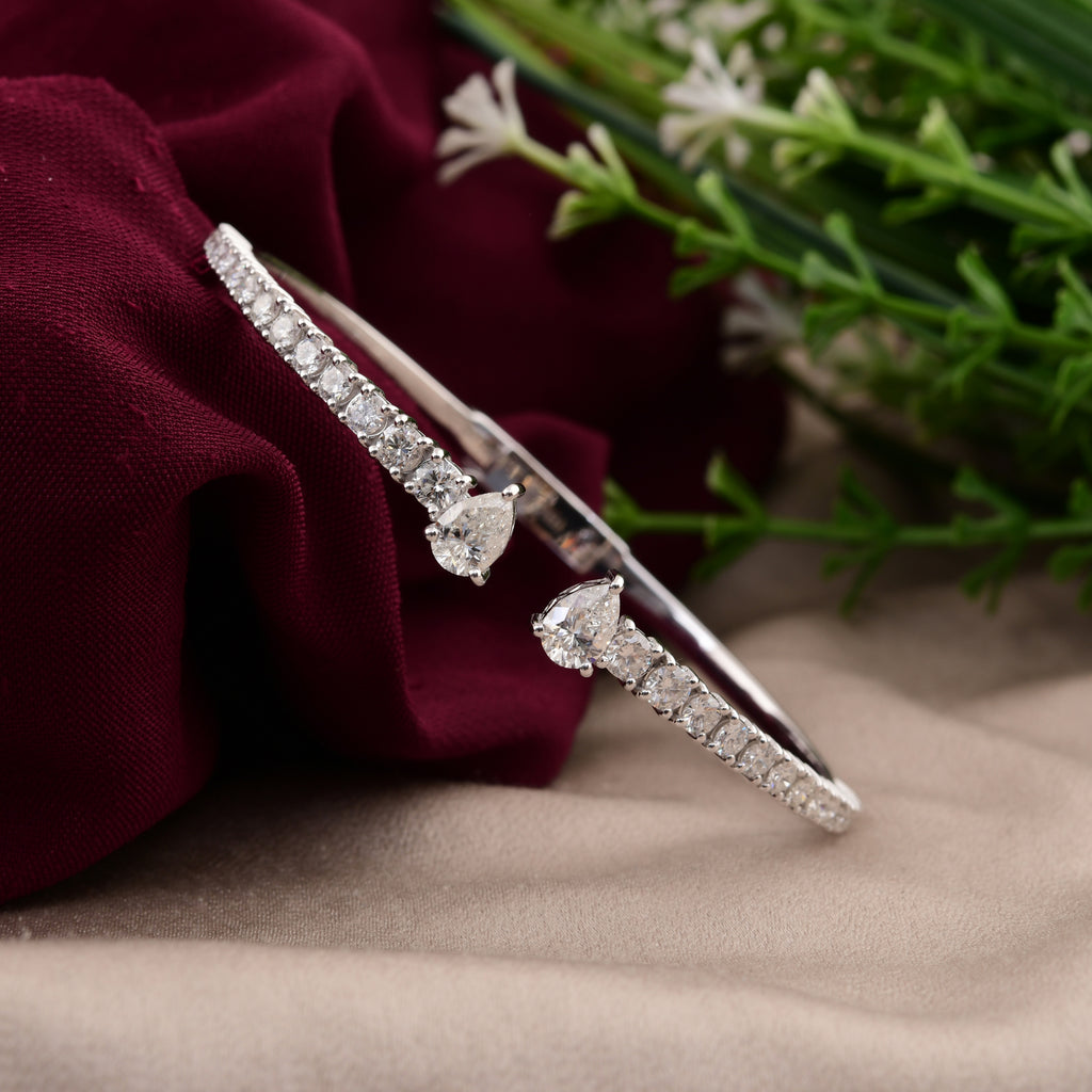 Natural Pave Diamond 2.85 Carat Half Eternity Gold Open Cuff Bracelet