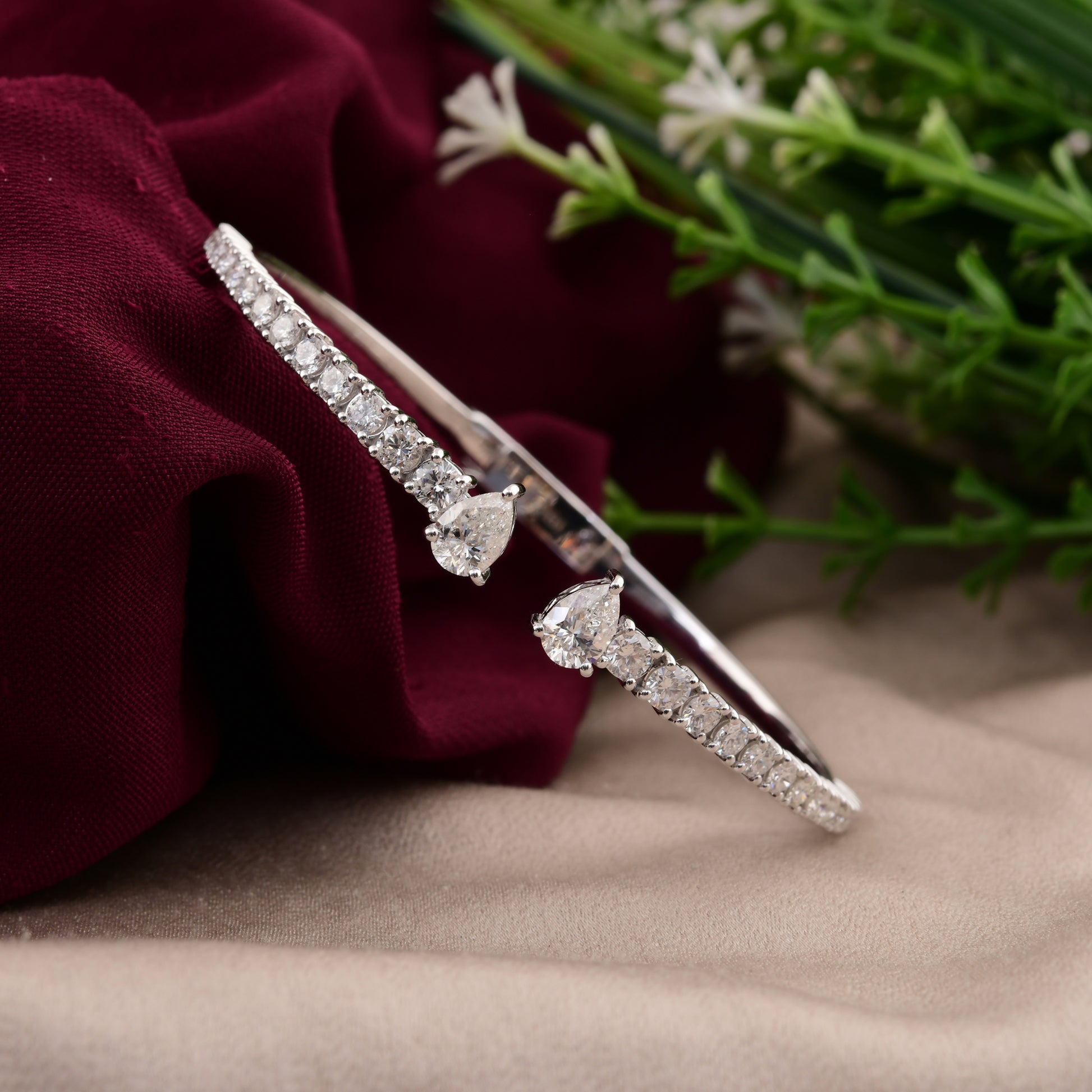 Natural Pave Diamond 2.85 Carat Half Eternity Gold Open Cuff Bracelet