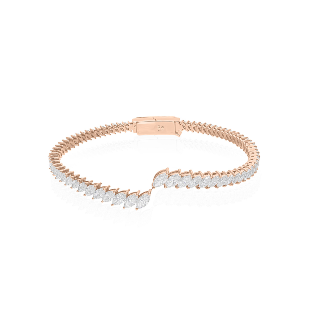 4.87Ct Marquise Cut Natural Diamond Cuff Bangle Bracelet In Fine Gold