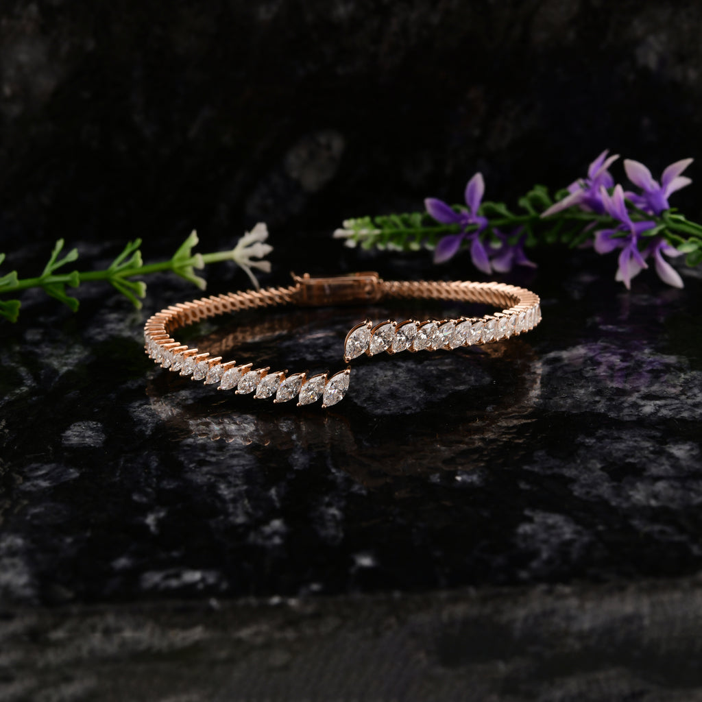 4.87Ct Marquise Cut Natural Diamond Cuff Bangle Bracelet In Fine Gold