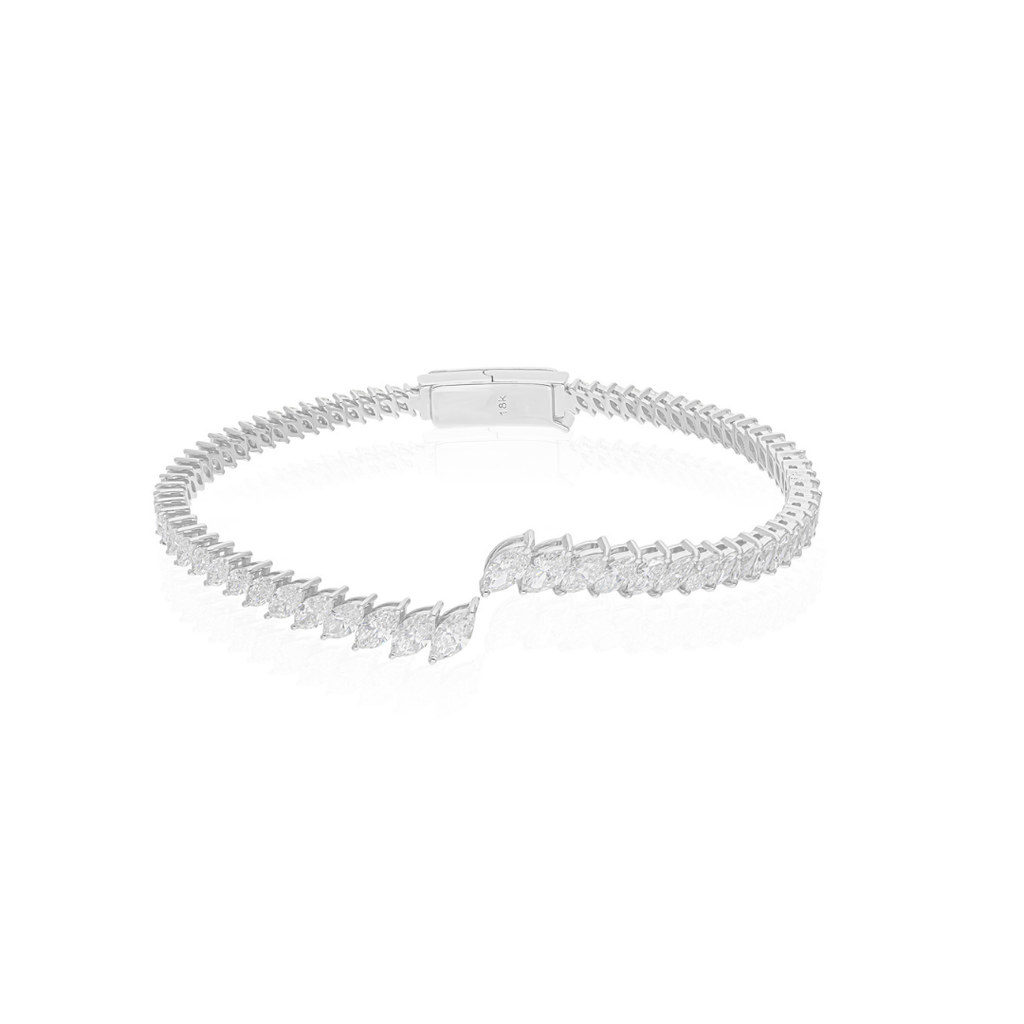 Marquise Cut 4.87 Carat Diamond Cuff Gold Bypass Bangle Bracelet