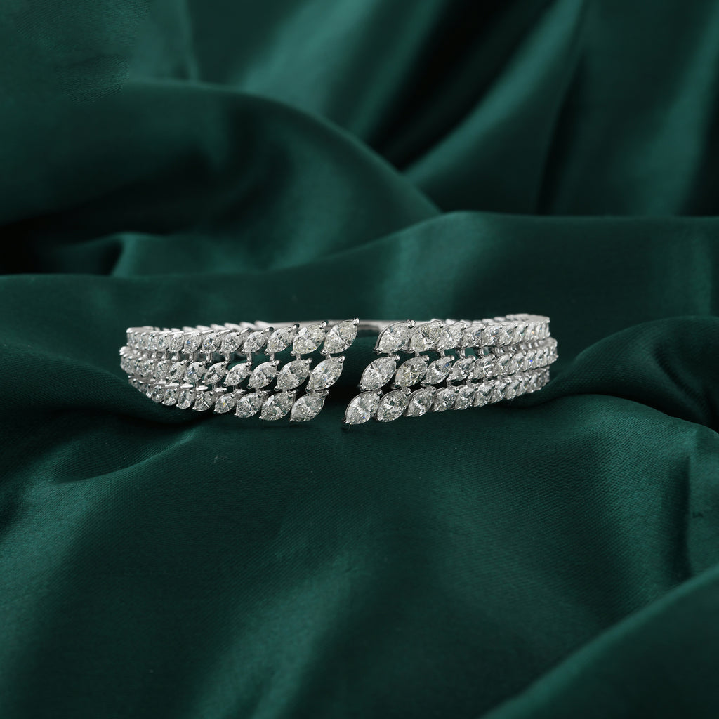 Marquise Diamond Cluster Cuff Bracelet 14K Gold Open