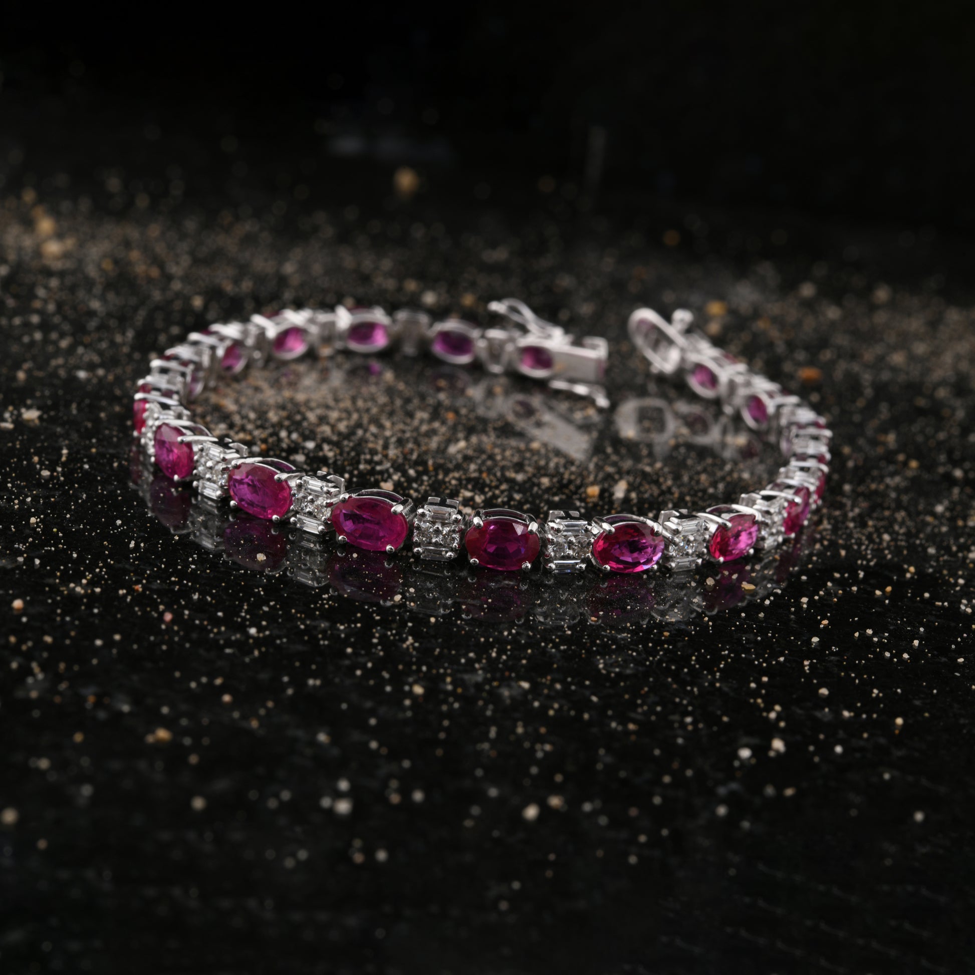 Natural 10.29 Tcw Oval Ruby Gemstone Diamond Gold Tennis Bracelet