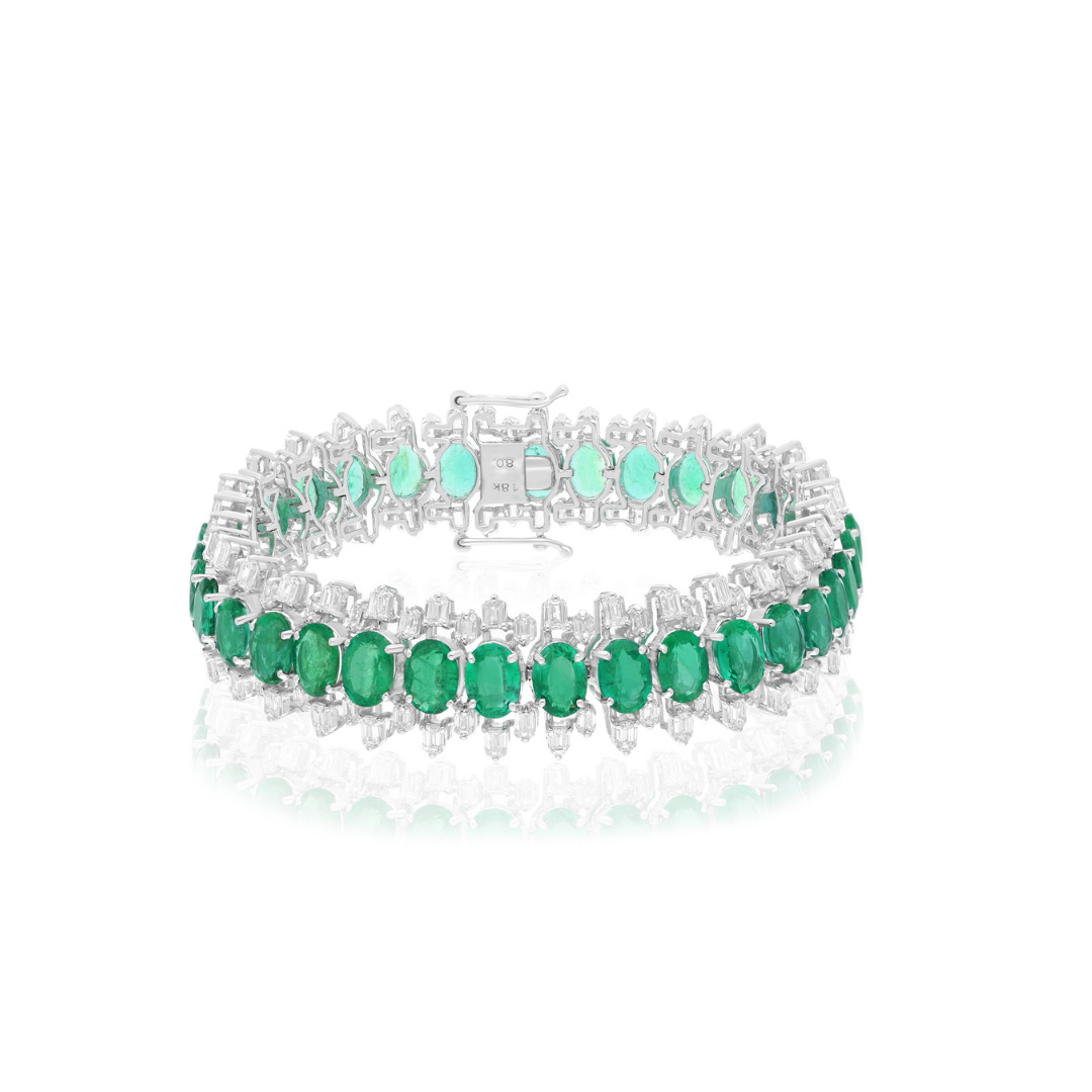 Natural Diamond Zambian Emerald 30.39 Tcw Certified Fine Gold Bracelet