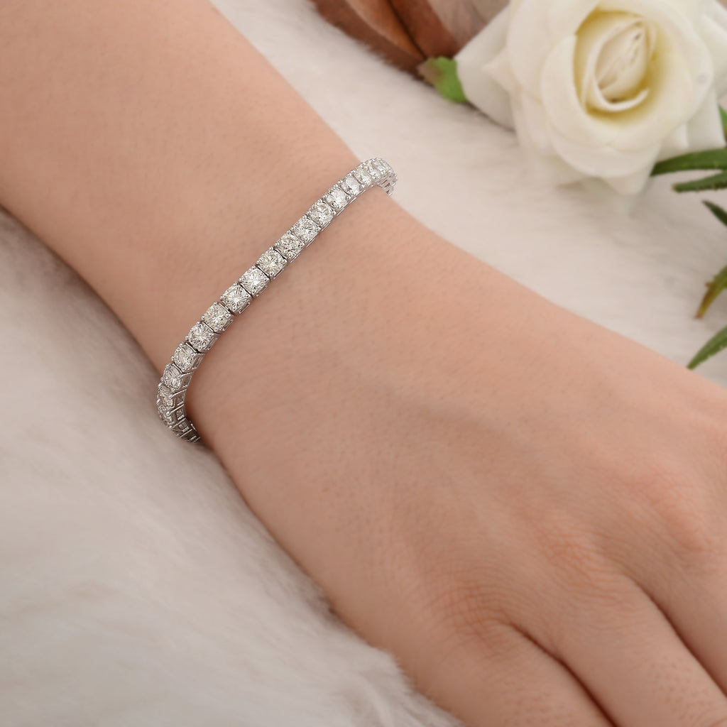 Natural Round Brilliant Cut Diamond Fine Gold Tennis Minimalist Bracelet