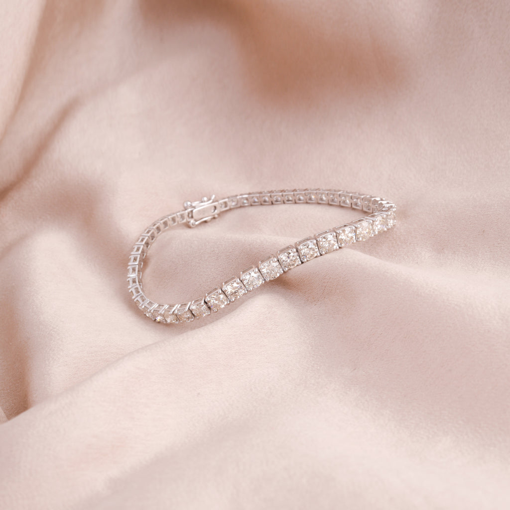 Round Cut Natural Diamond Gold Handmade Tennis Bracelet