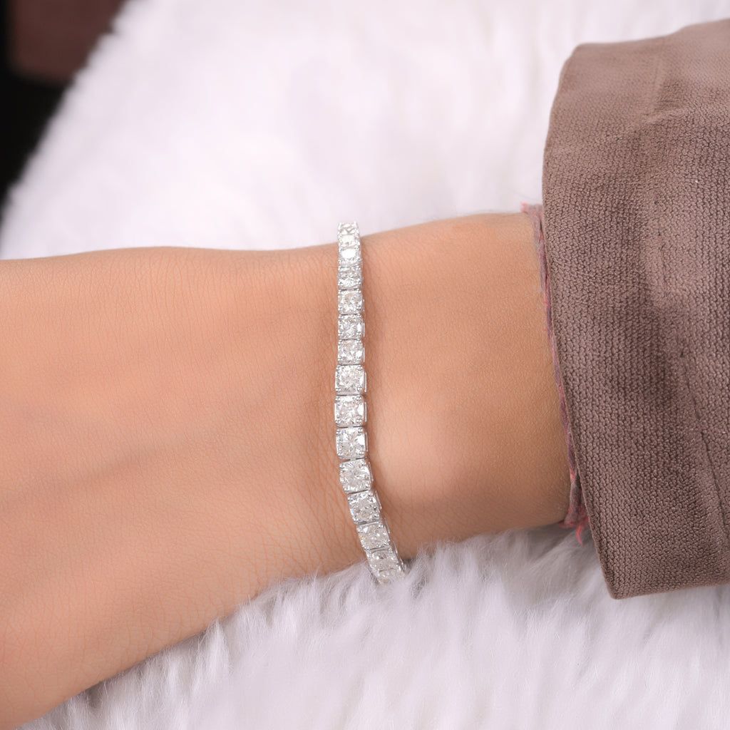 Round Cut Natural Diamond Gold Handmade Tennis Bracelet