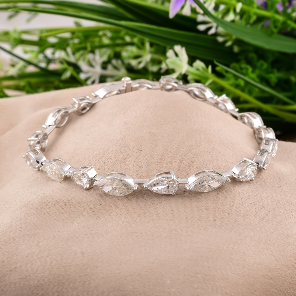 Handmade Pear Marquise Cut Diamond Fine Gold Station Bracelet