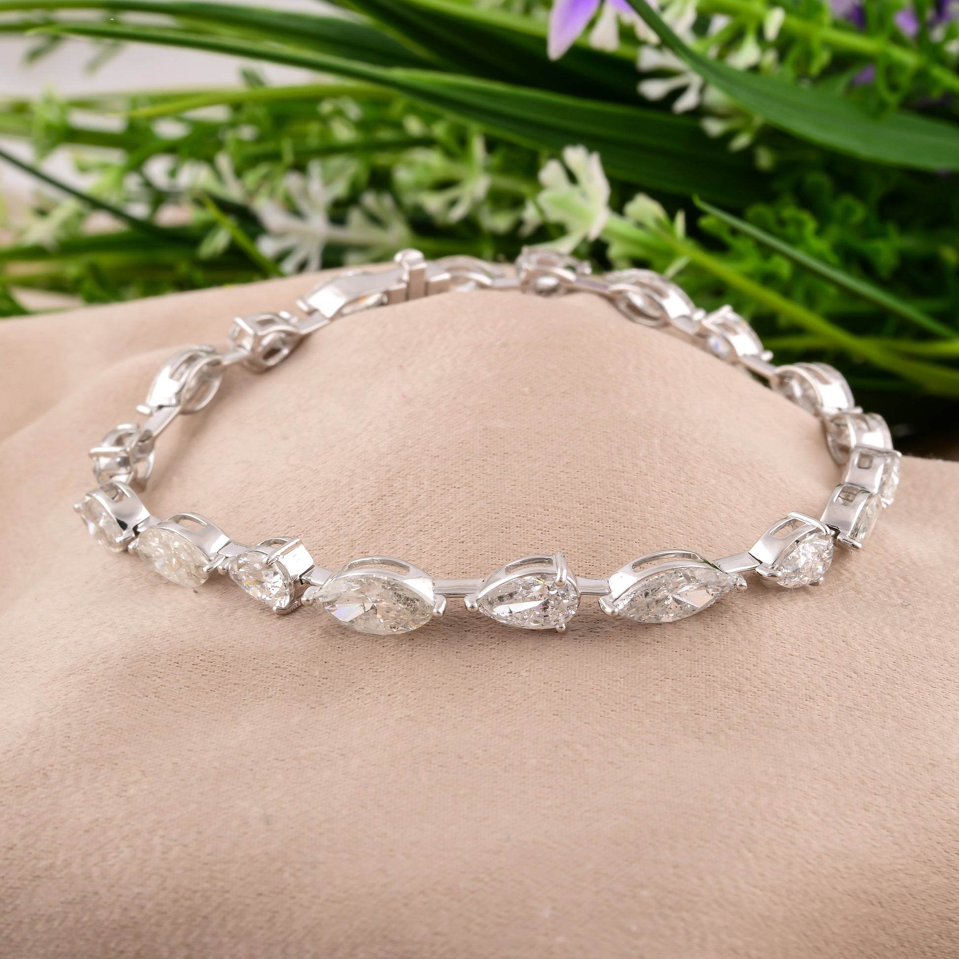 Handmade Pear Marquise Cut Diamond Fine Gold Station Bracelet