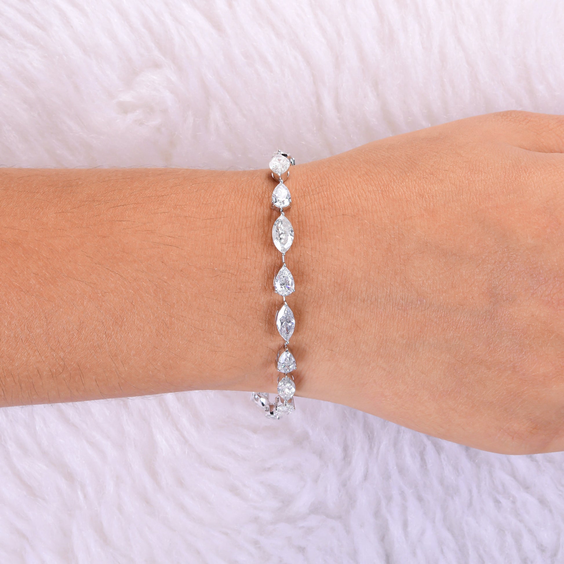 Handmade Pear Marquise Cut Diamond Fine Gold Station Bracelet