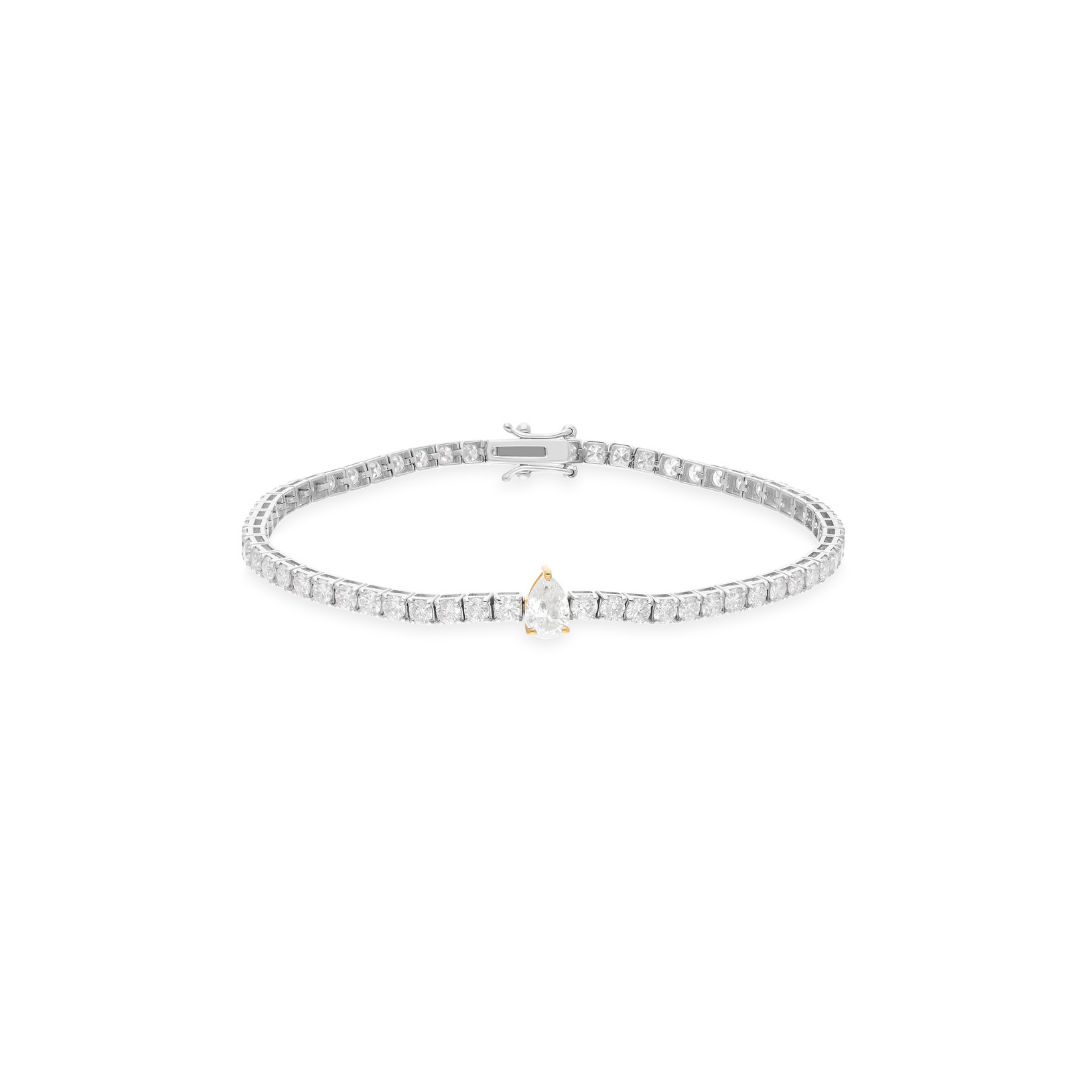 4.41 Carat Pear Round Shape SI/HI Natural Diamond Tennis Gold Bracelet