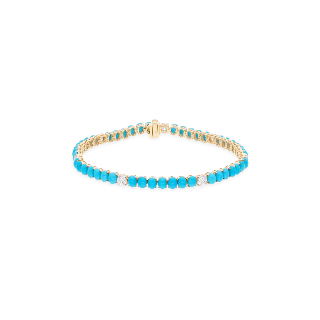 8.41 Tcw Natural Diamond Oval Cut Arizona Turquoise Gold Bracelet