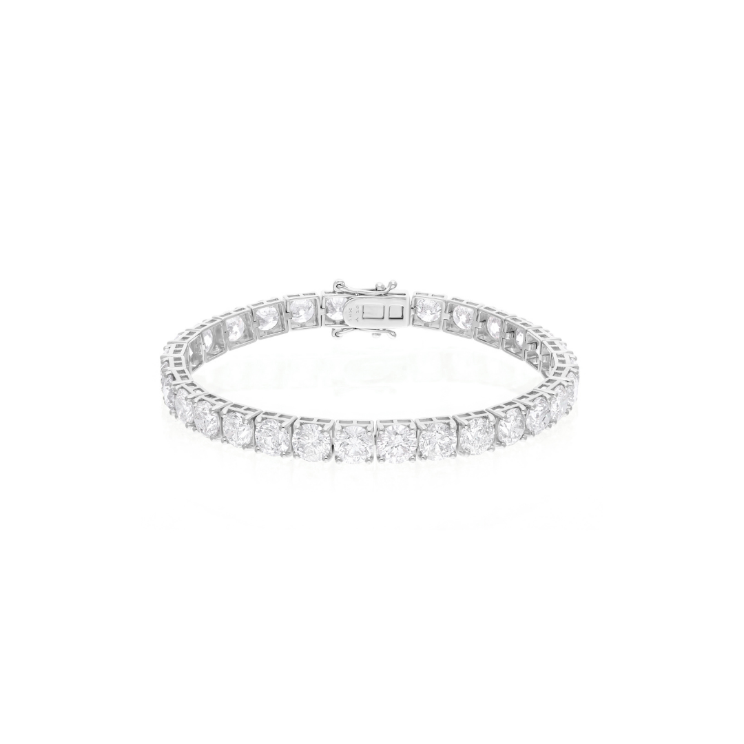 Round Cut 21.95 Carat Natural Diamond Single Line Gold Tennis Bracelet