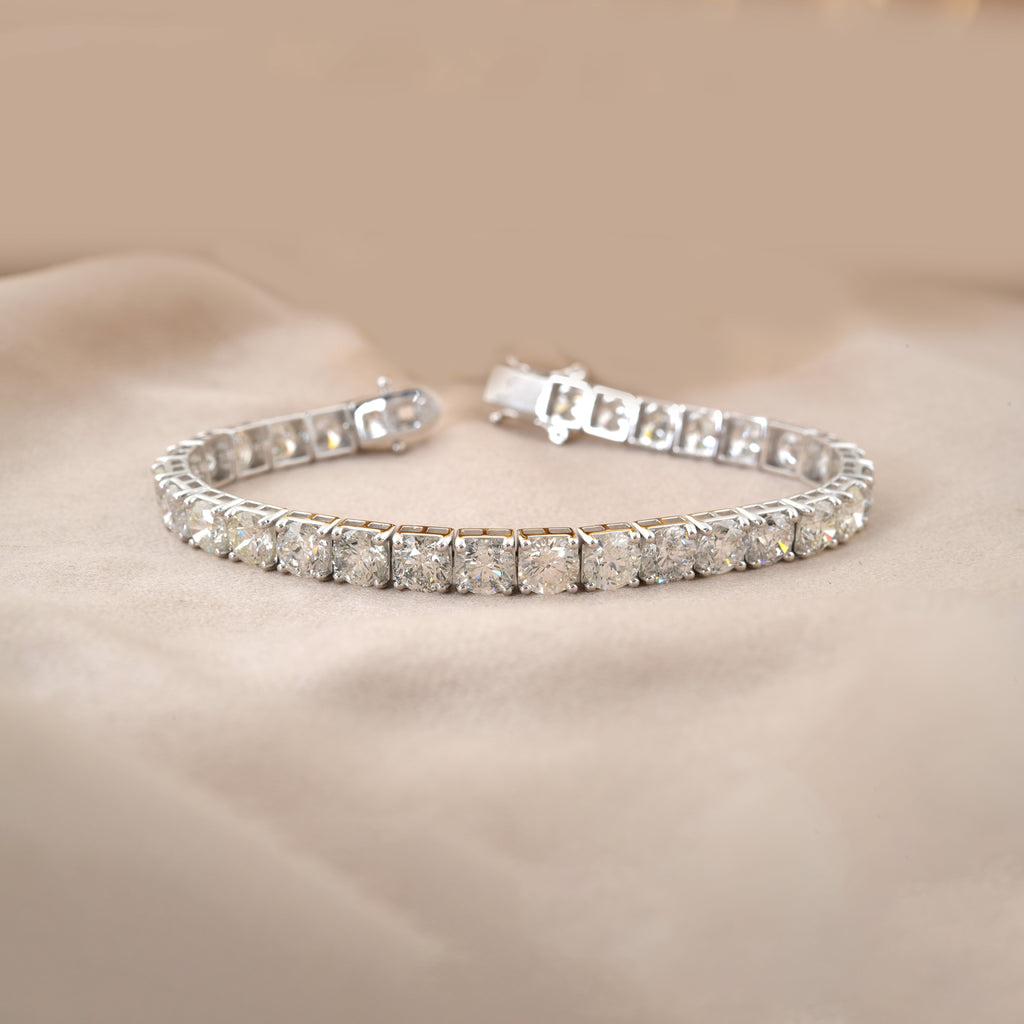 Round Cut 21.95 Carat Natural Diamond Single Line Gold Tennis Bracelet
