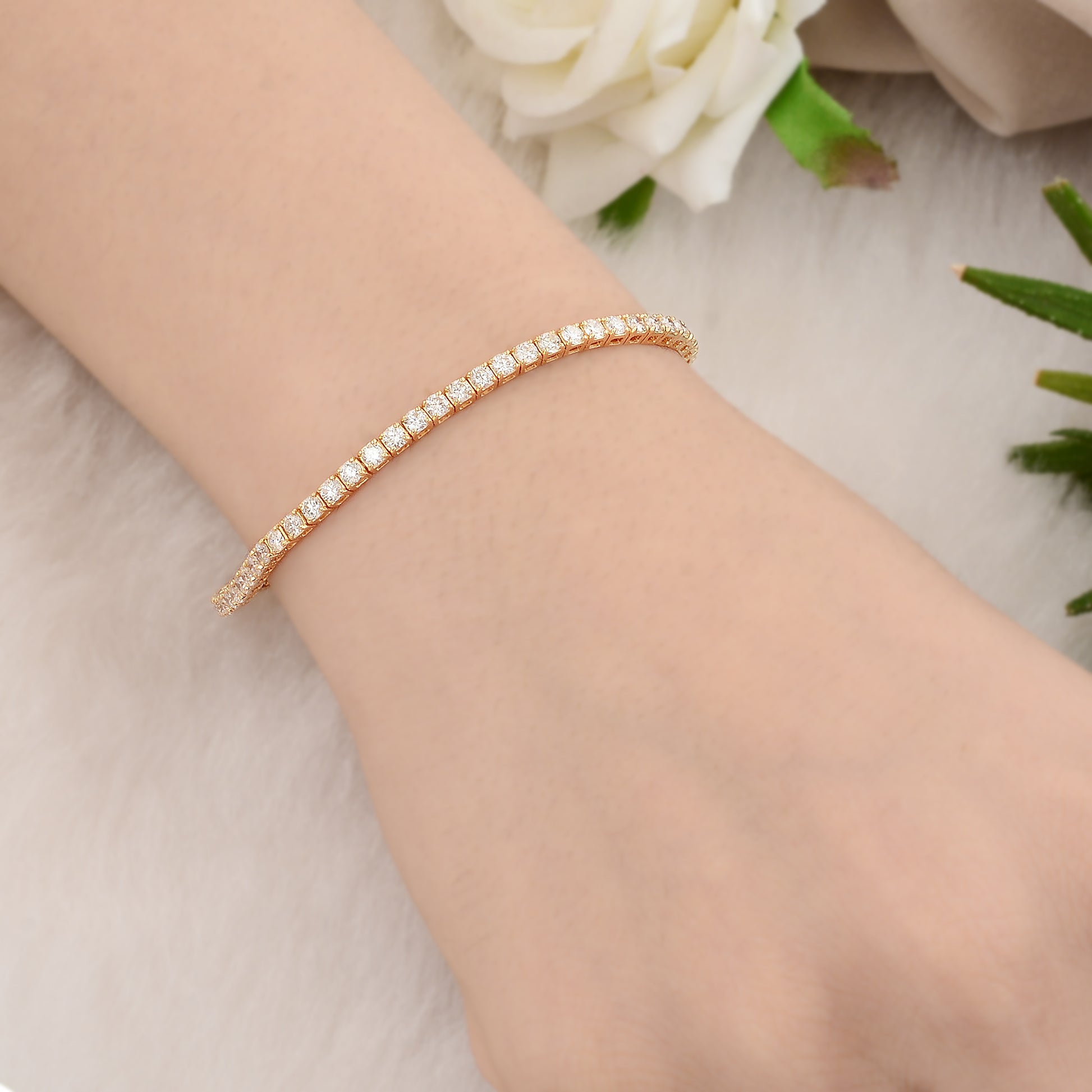 Dainty Natural Diamond Brilliant Round Cut Tennis Bracelet in Solid Gold