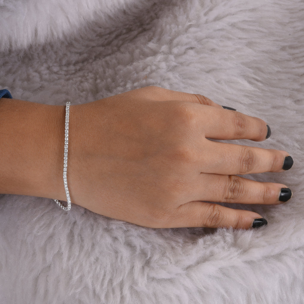 Handcrafted Natural Diamond Round Solid Gold Tennis Bracelet