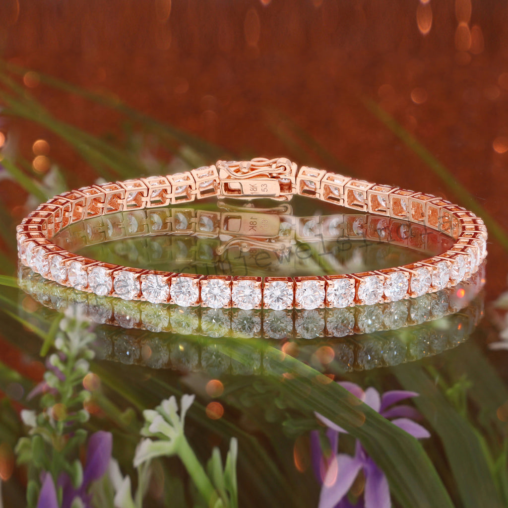 Certified SI Clarity HI Color Round Cut Natural Diamond Gold Tennis Bracelet