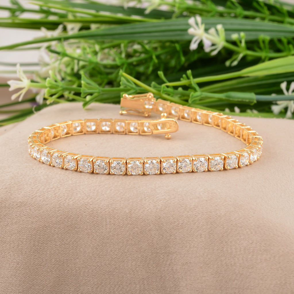 12.95 Carat Genuine Round Shape Natural Diamond Gold Tennis Bracelet