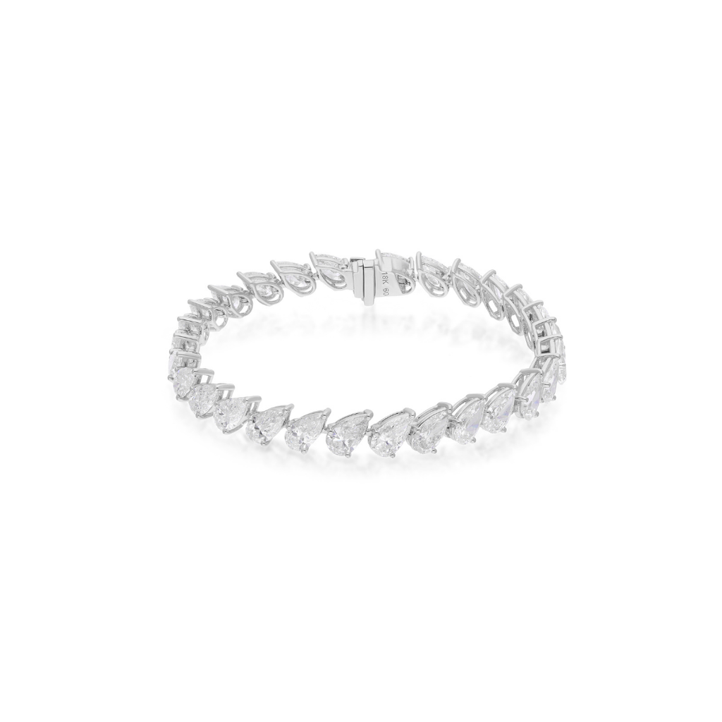 Natural Pear Cut Multi Diamond 13.59 Carat Tennis Gold Bracelet