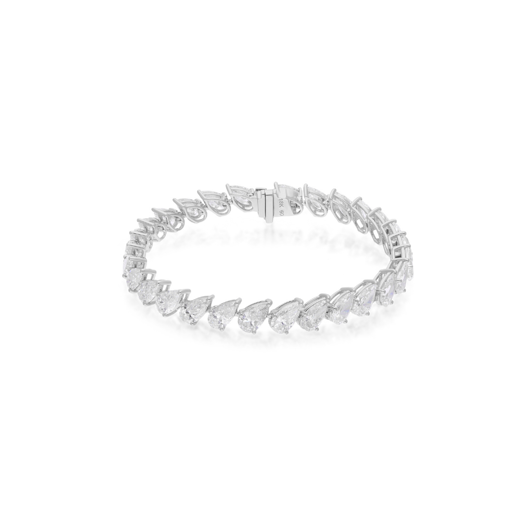 Natural Pear Cut Multi Diamond 13.59 Carat Tennis Gold Bracelet