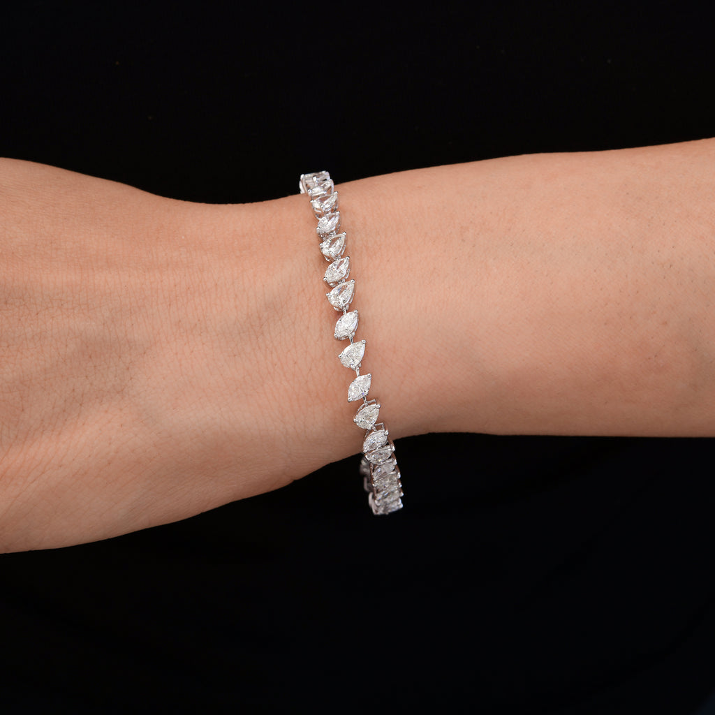 Pear Marquise Shaped Natural Diamond Tennis Bracelet in Fine Gold