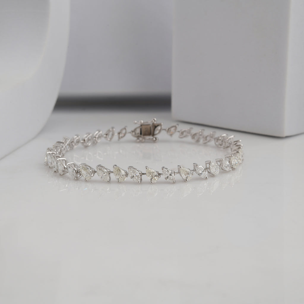Pear Marquise Shaped Natural Diamond Tennis Bracelet in Fine Gold