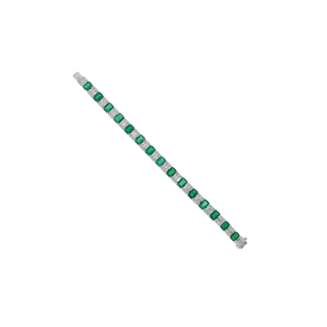19.6Tcw Statement Zambian Emerald Diamond Tennis Bracelet In Solid Gold