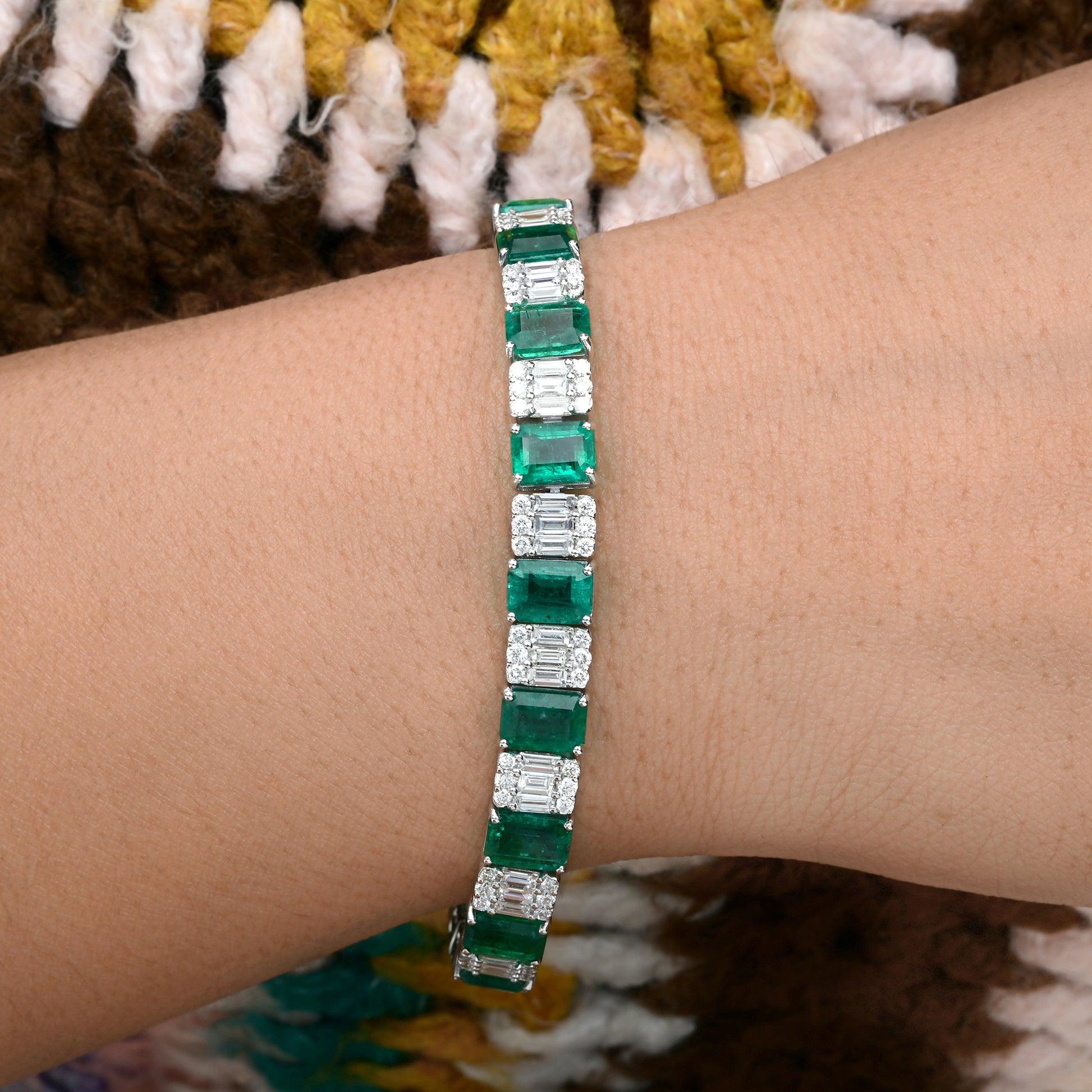19.6Tcw Statement Zambian Emerald Diamond Tennis Bracelet In Solid Gold