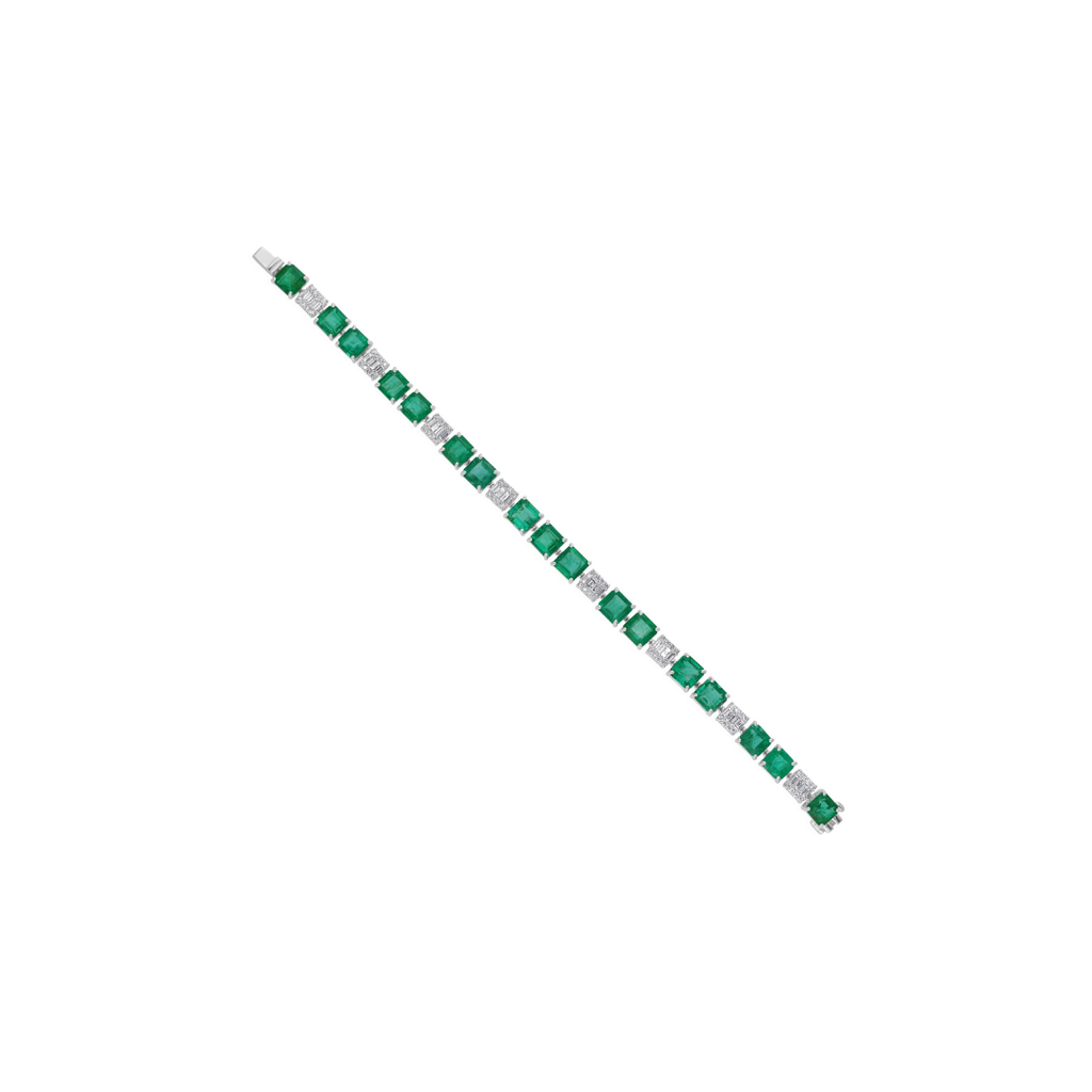 Certified Zambian Emerald Natural Diamond Tennis Bracelet in Solid Gold