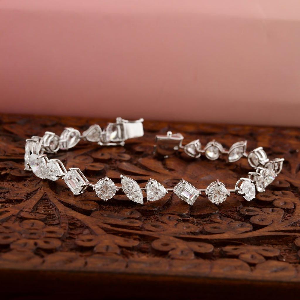 Multi Cut Fine Gold Handmade Natural Diamond Tennis Bracelet