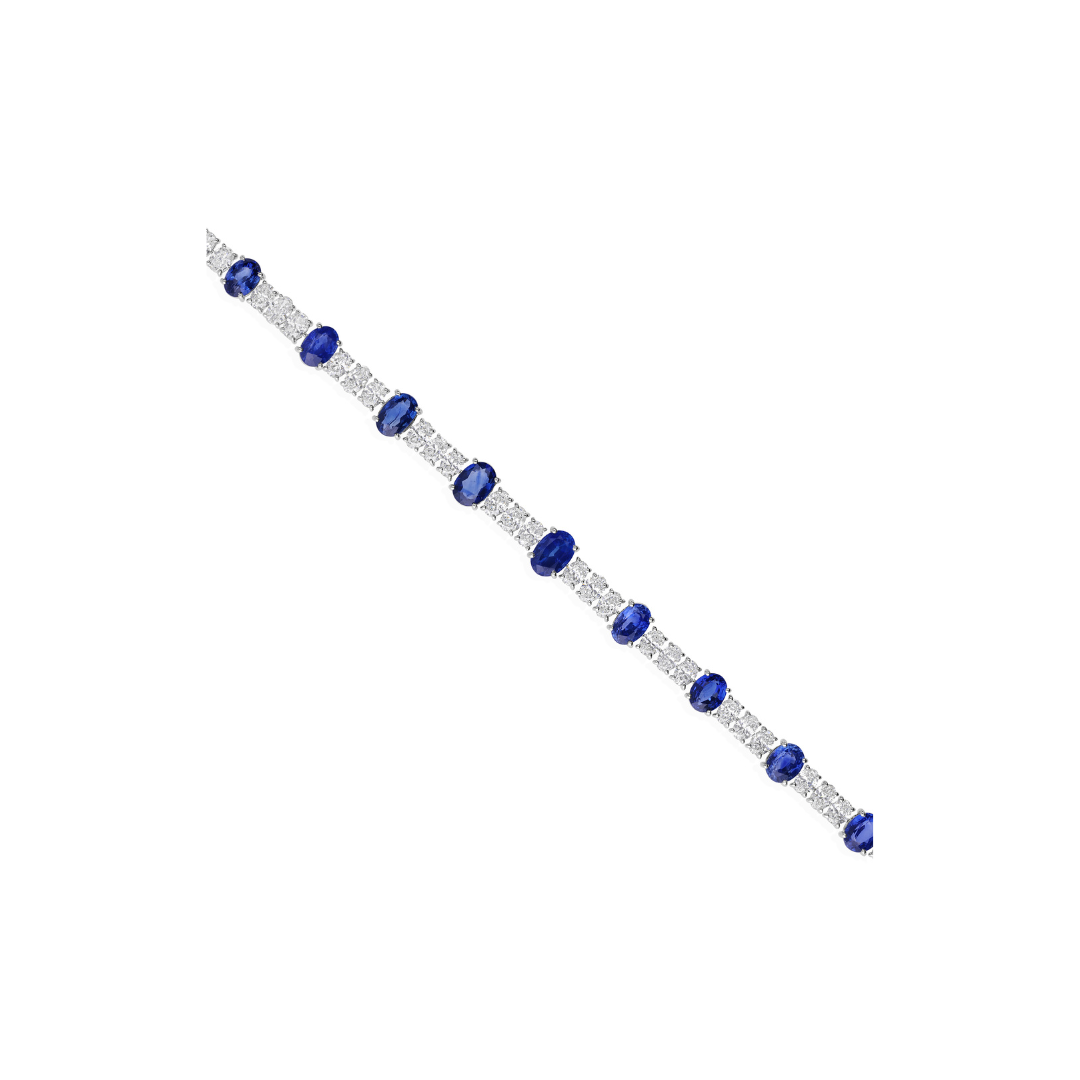 17.9Tcw Blue Sapphire Diamond Wedding Tennis Bracelet In Fine Gold