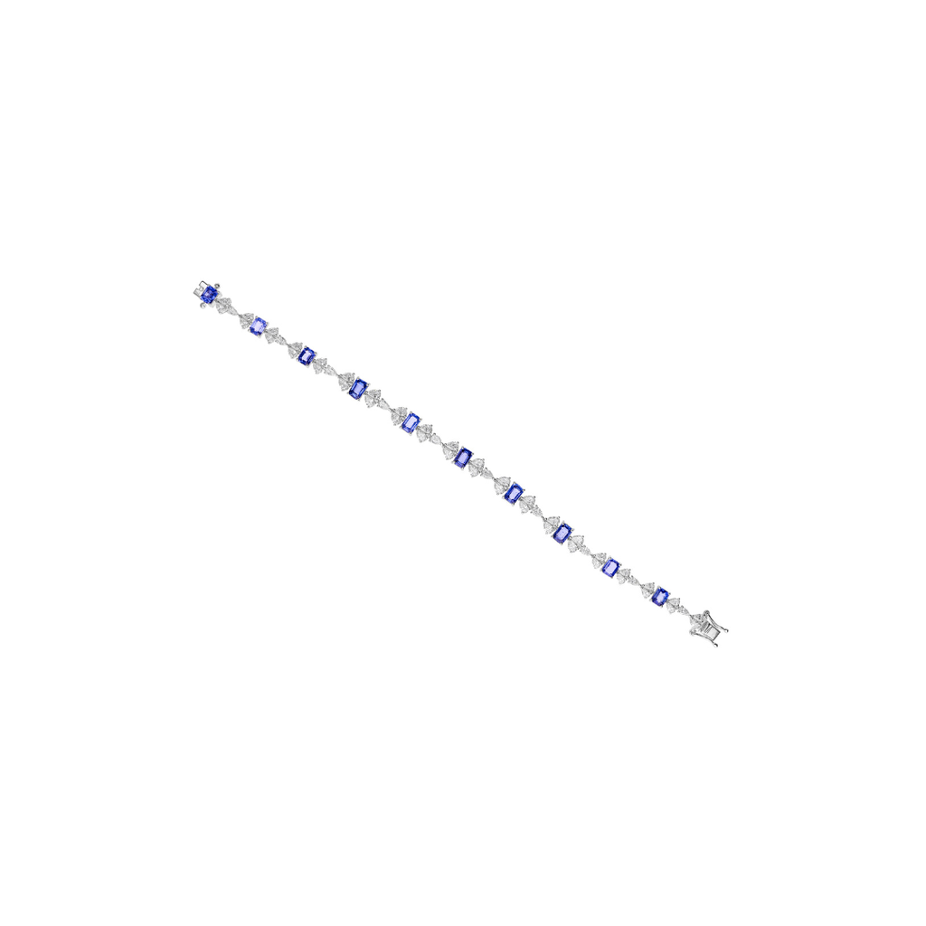 10.01 Tcw Natural Diamond Blue Sapphire Gemstone Gold Bracelet
