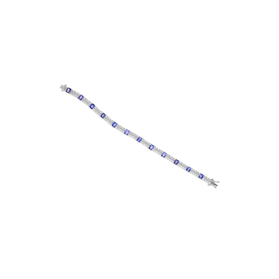 Natural Blue Sapphire & Diamond Wedding Tennis Bracelet in Fine Gold