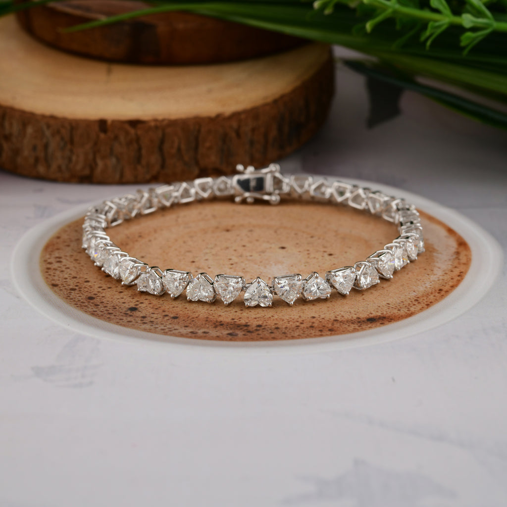 Handmade Heart Shape Natural Diamond Fine Gold Tennis Bracelet