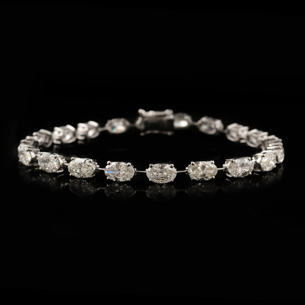 Certified Oval Cut Natural Diamond Fine Gold Tennis Bracelet