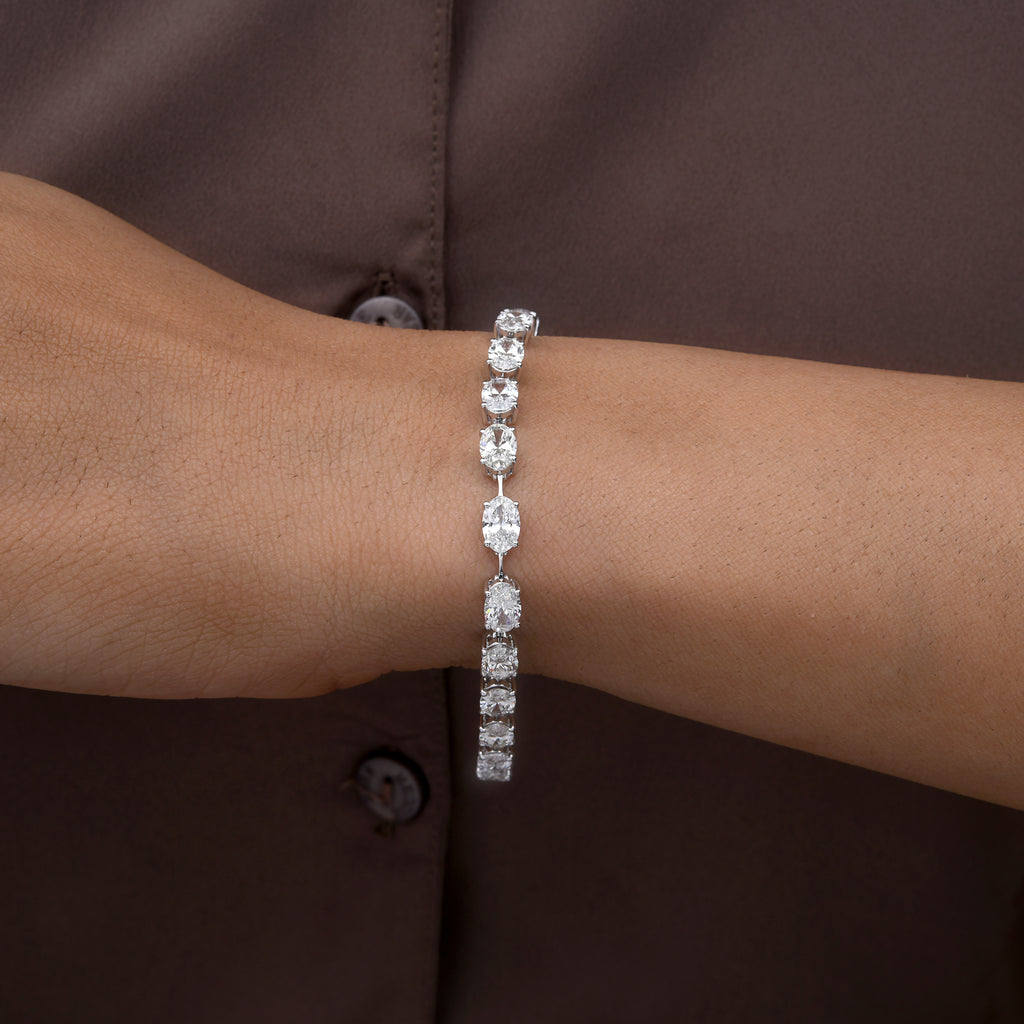 Certified Oval Cut Natural Diamond Fine Gold Tennis Bracelet